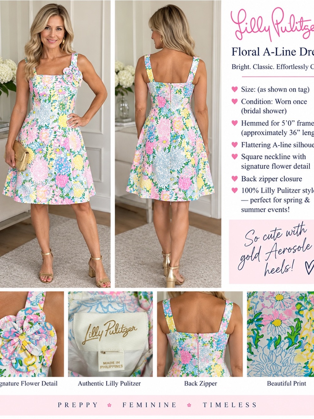 Lily Pulitzer Floral A-Line Sundress in Pink, Blue & Yellow size 6